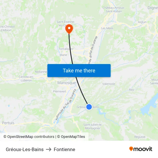 Gréoux-Les-Bains to Fontienne map
