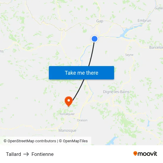 Tallard to Fontienne map