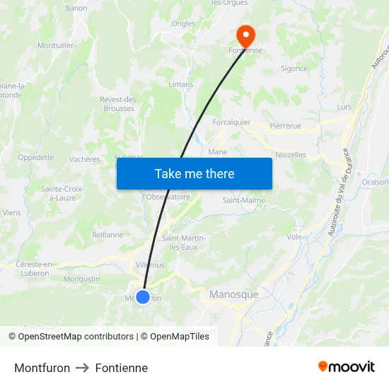 Montfuron to Fontienne map