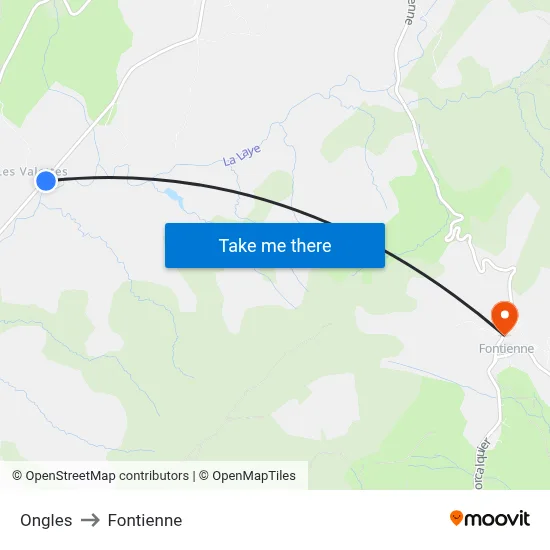 Ongles to Fontienne map