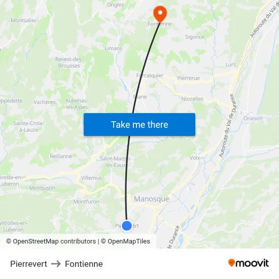 Pierrevert to Fontienne map