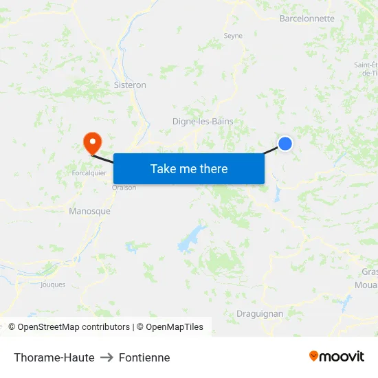 Thorame-Haute to Fontienne map