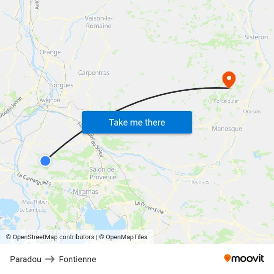 Paradou to Fontienne map
