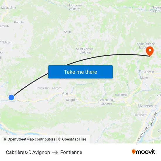 Cabrières-D'Avignon to Fontienne map