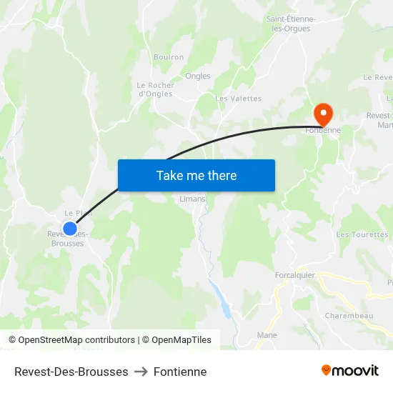 Revest-Des-Brousses to Fontienne map