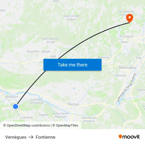 Vernègues to Fontienne map