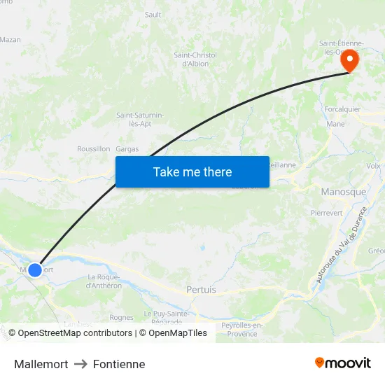Mallemort to Fontienne map