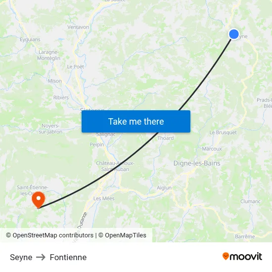 Seyne to Fontienne map