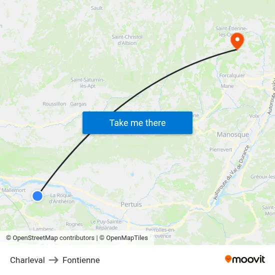 Charleval to Fontienne map