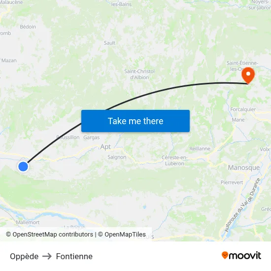 Oppède to Fontienne map