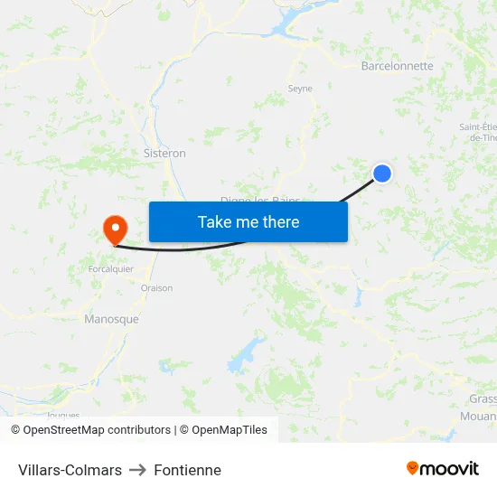 Villars-Colmars to Fontienne map