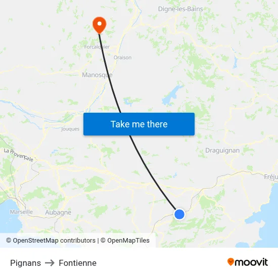 Pignans to Fontienne map