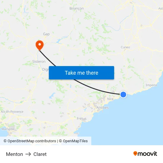 Menton to Claret map