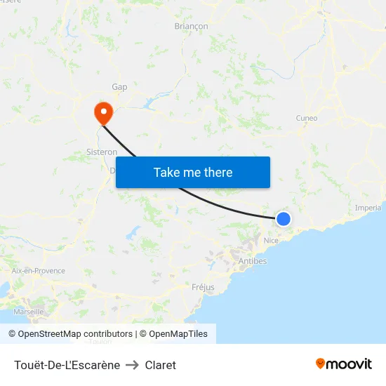 Touët-De-L'Escarène to Claret map