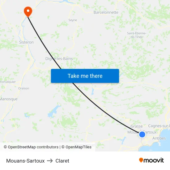 Mouans-Sartoux to Claret map