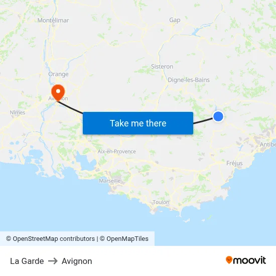 La Garde to Avignon map