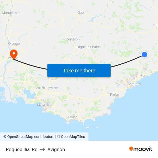 Roquebilliã¨Re to Avignon map