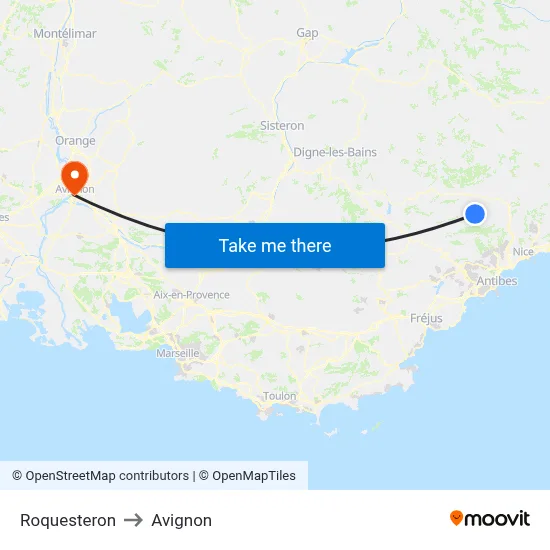 Roquesteron to Avignon map