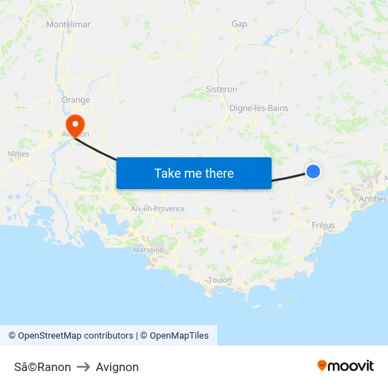Sã©Ranon to Avignon map