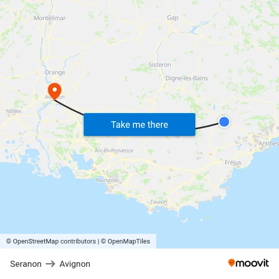Seranon to Avignon map