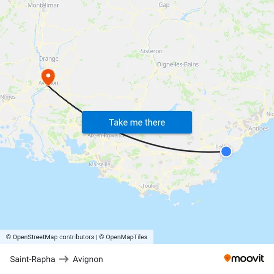 Saint-Rapha to Avignon map