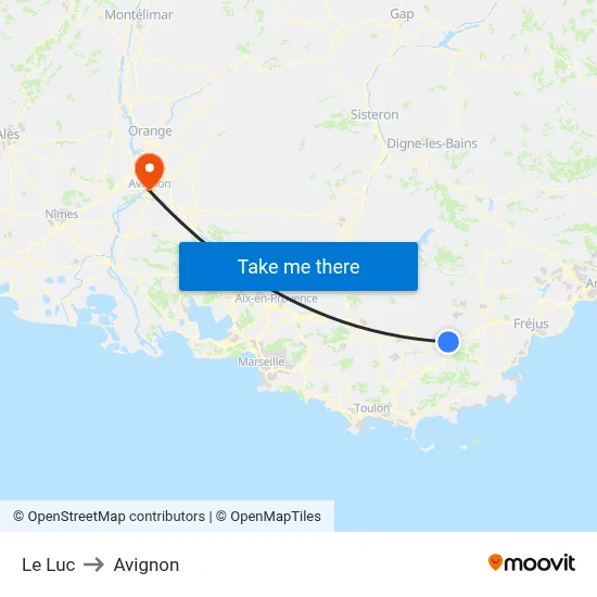 Le Luc to Avignon map