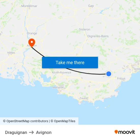 Draguignan to Avignon map
