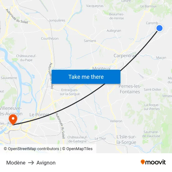 Modène to Avignon map