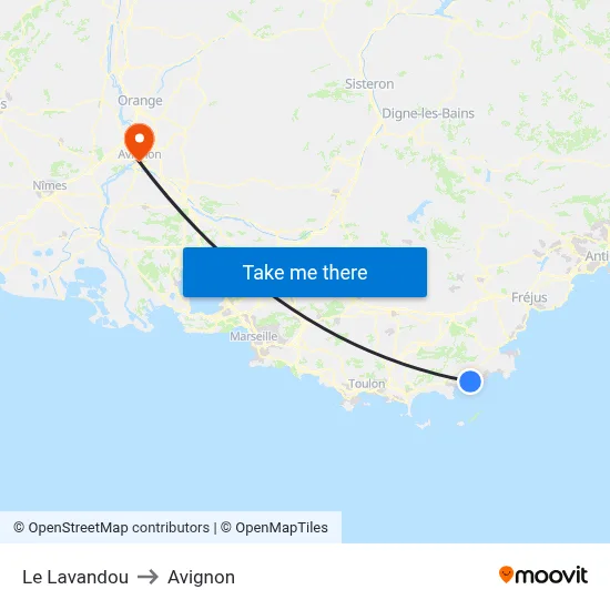 Le Lavandou to Avignon map