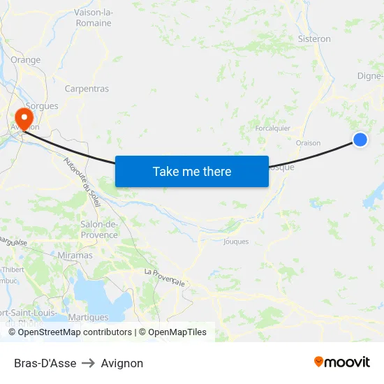 Bras-D'Asse to Avignon map