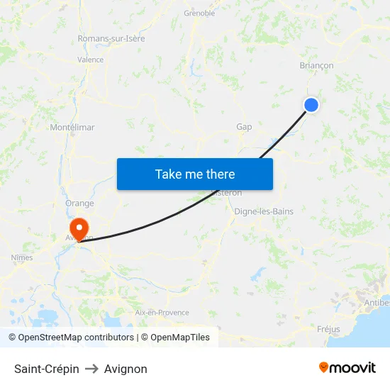 Saint-Crépin to Avignon map