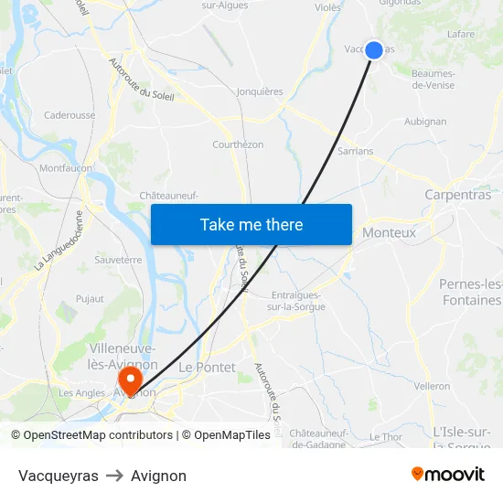 Vacqueyras to Avignon map
