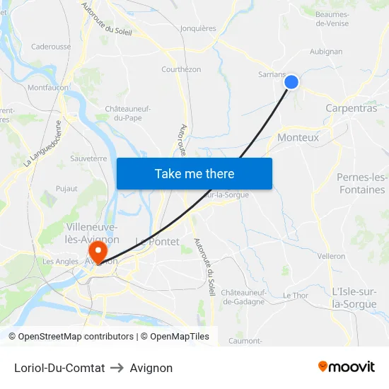 Loriol-Du-Comtat to Avignon map
