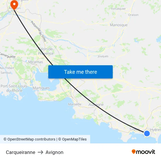 Carqueiranne to Avignon map