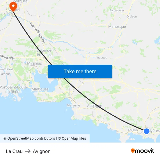 La Crau to Avignon map