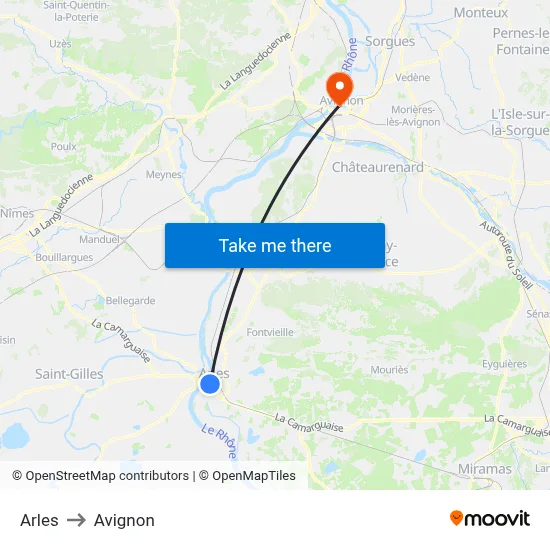 Arles to Avignon map