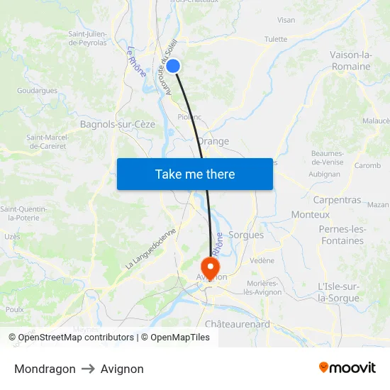 Mondragon to Avignon map