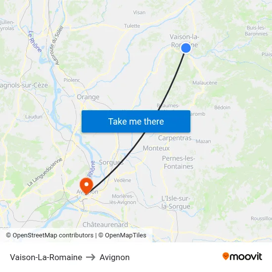 Vaison-La-Romaine to Avignon map