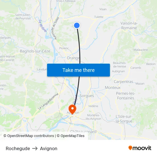 Rochegude to Avignon map