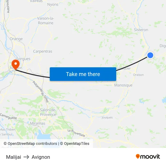 Malijai to Avignon map