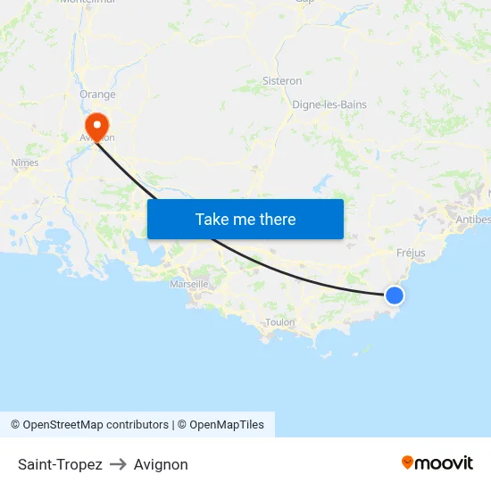 Saint-Tropez to Avignon map