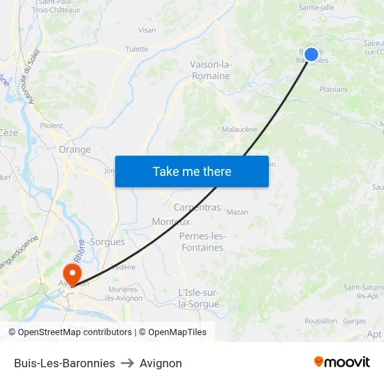 Buis-Les-Baronnies to Avignon map