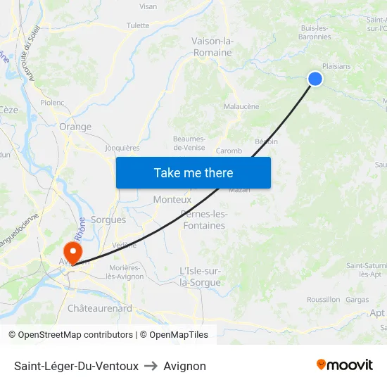 Saint-Léger-Du-Ventoux to Avignon map