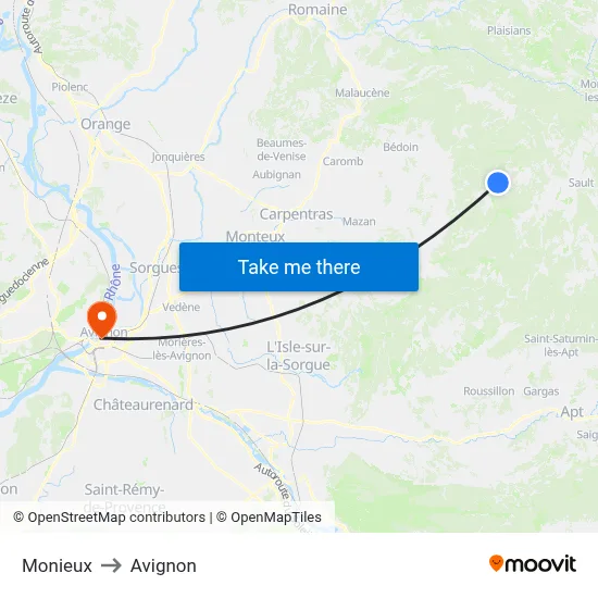 Monieux to Avignon map