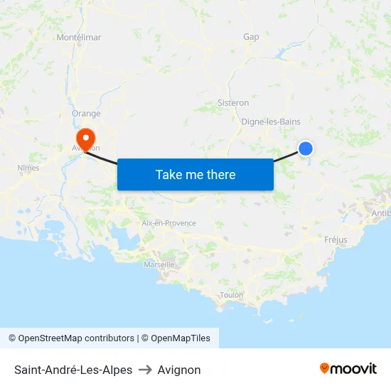 Saint-André-Les-Alpes to Avignon map