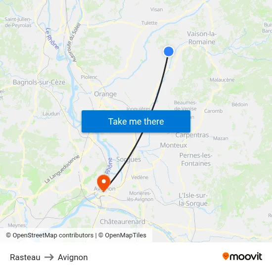 Rasteau to Avignon map