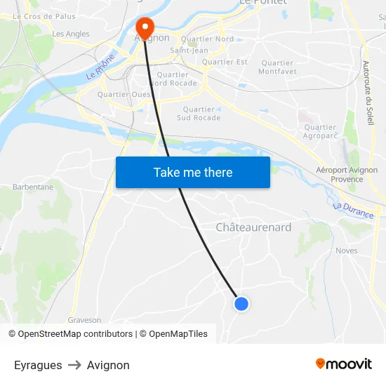 Eyragues to Avignon map