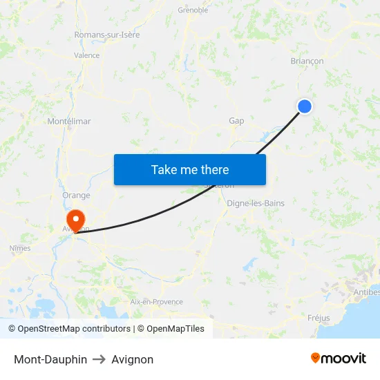 Mont-Dauphin to Avignon map