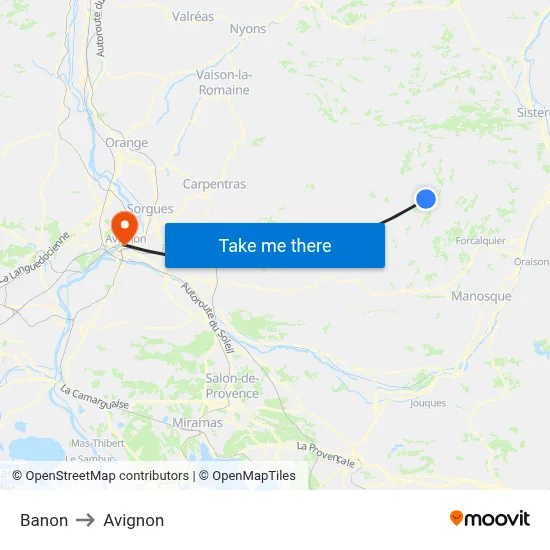 Banon to Avignon map