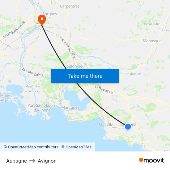 Aubagne to Avignon map